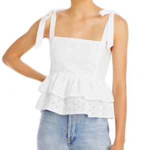 Lost and Wander Eyelet Peplum Top in White